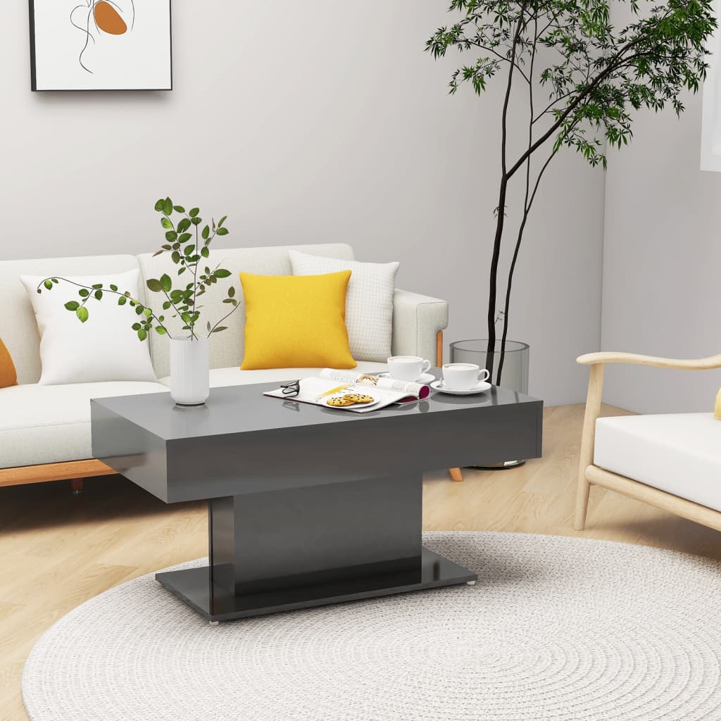 NNEVL Coffee Table High Gloss Grey 96x50x45 cm Chipboard