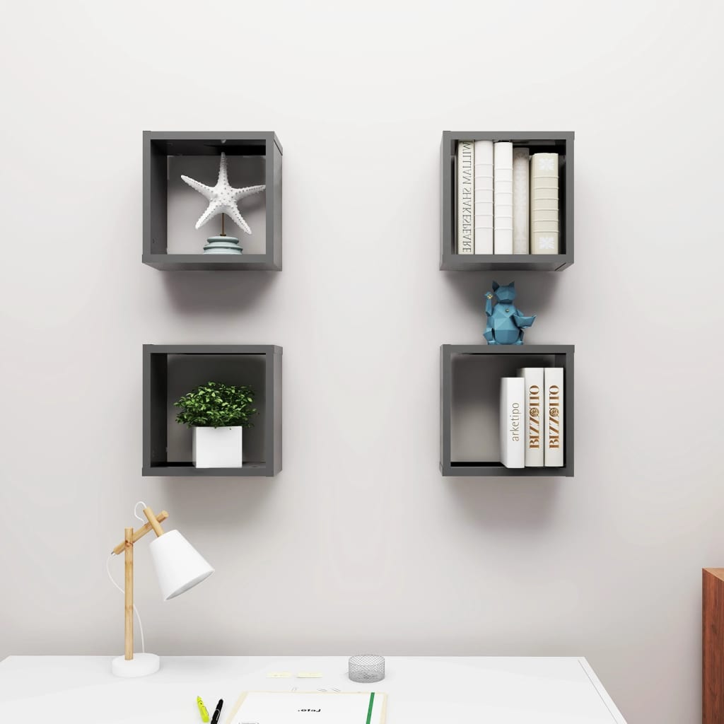 NNEVL Wall Cube Shelves 4 pcs Grey 30x15x30 cm