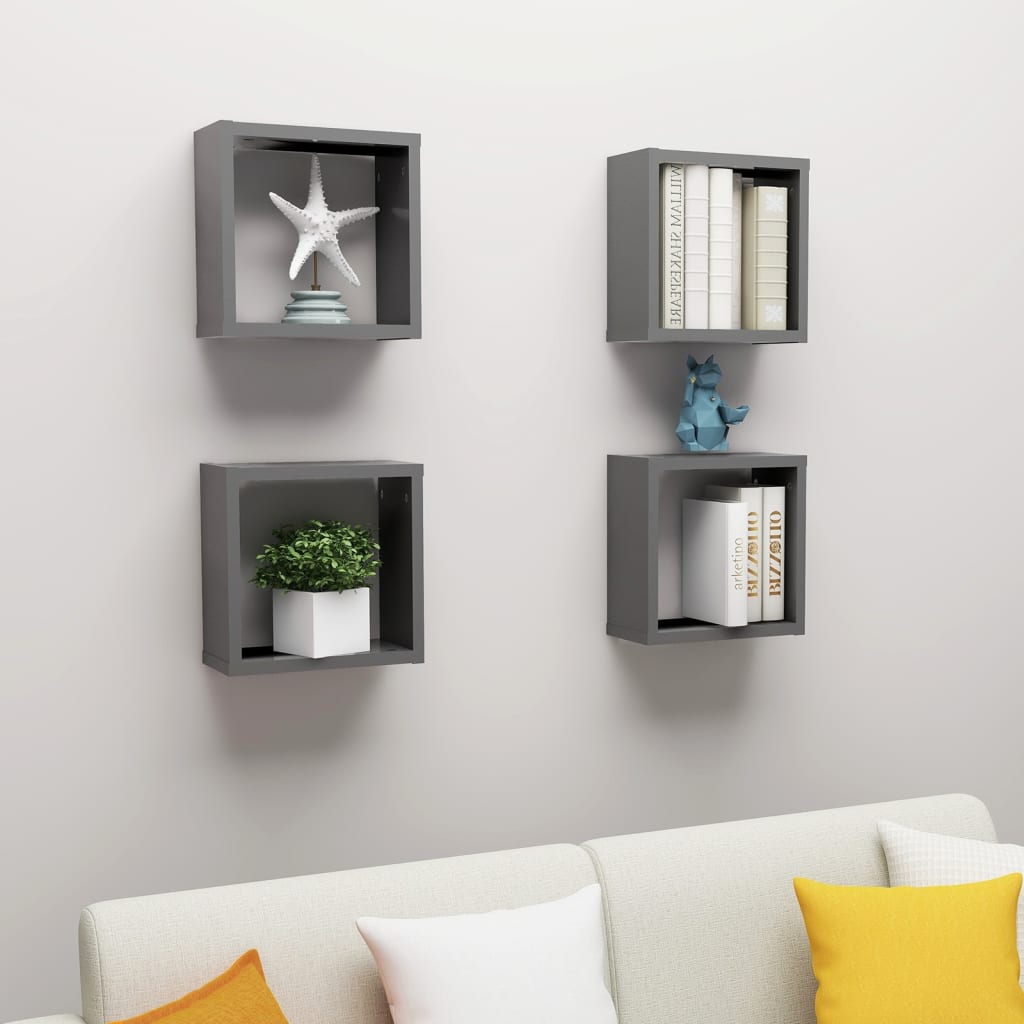 NNEVL Wall Cube Shelves 4 pcs Grey 30x15x30 cm