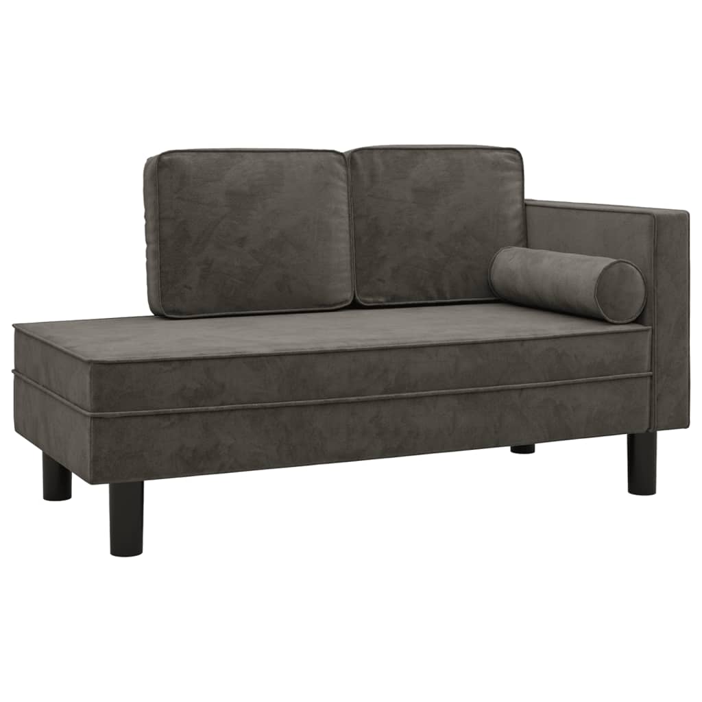 NNEVL Chaise Lounge with Cushions and Bolster Dark Grey Velvet