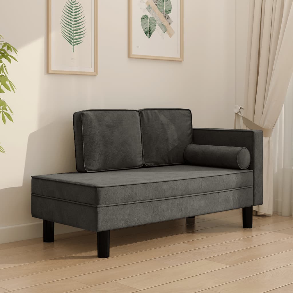 NNEVL Chaise Lounge with Cushions and Bolster Dark Grey Velvet