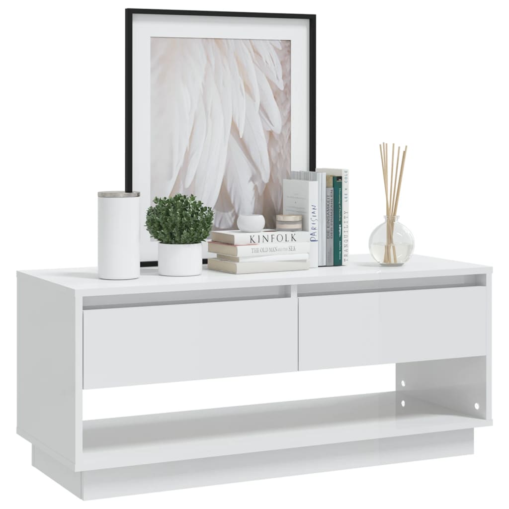 NNEVL TV Cabinet High Gloss White 102x41x44 cm Chipboard