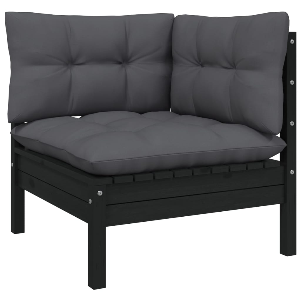 NNEVL 6 Piece Garden Lounge Set with Cushions Black Pinewood