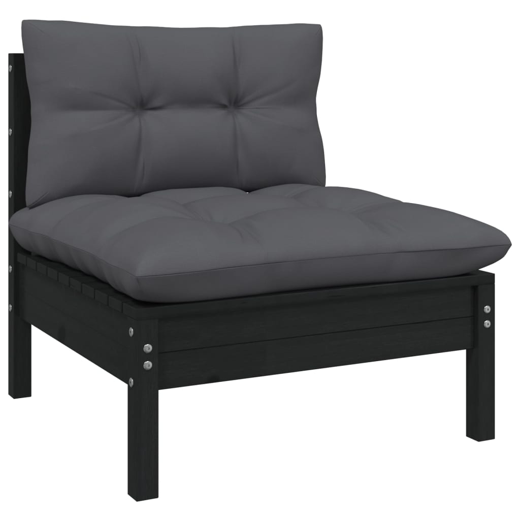 NNEVL 6 Piece Garden Lounge Set with Cushions Black Pinewood