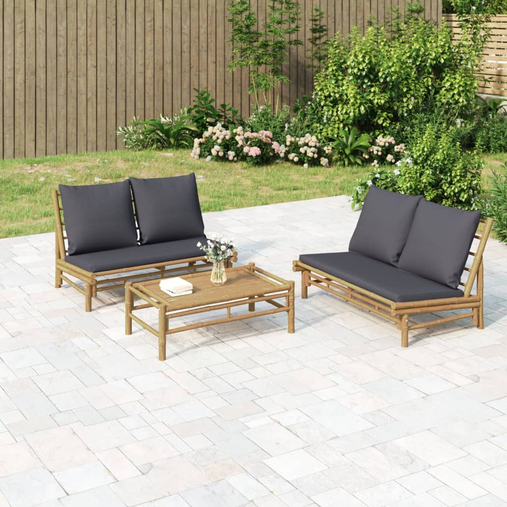 NNEVL Garden Bench with Dark Grey Cushions Bamboo