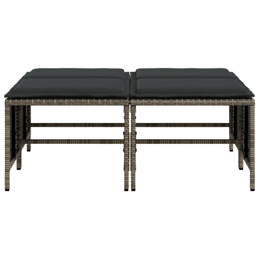 NNEVL Garden Stools with Cushions 4 pcs Grey Poly Rattan
