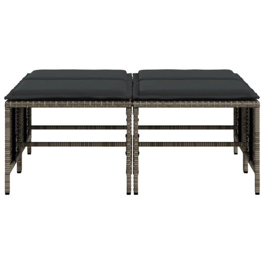 NNEVL Garden Stools with Cushions 4 pcs Grey Poly Rattan