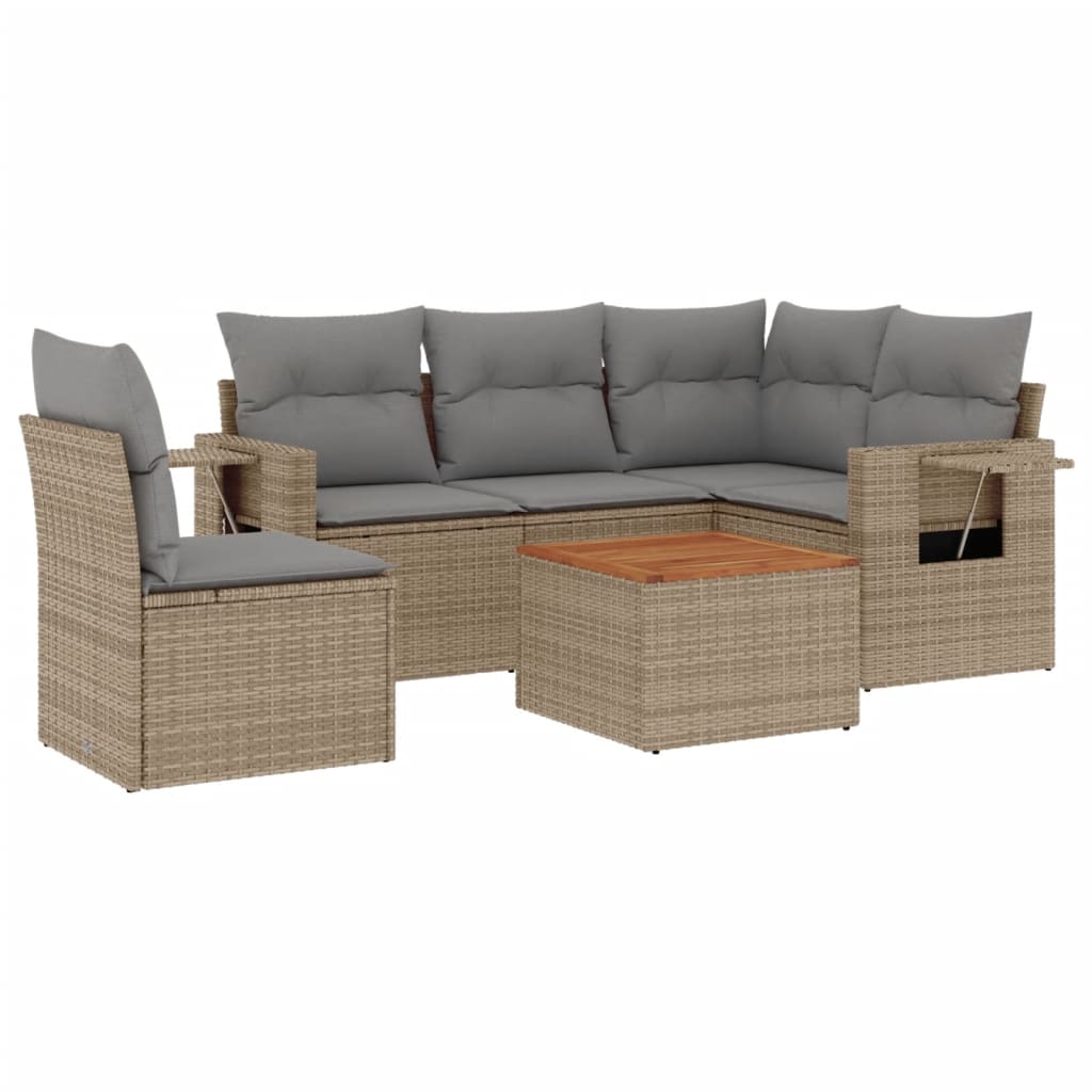 NNEVL 6 Piece Garden Sofa Set with Cushions Beige Poly Rattan