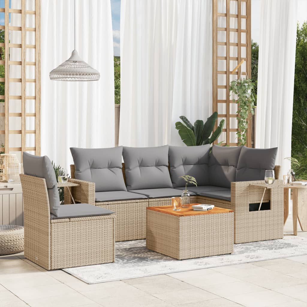 NNEVL 6 Piece Garden Sofa Set with Cushions Beige Poly Rattan