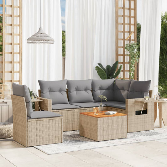 NNEVL 6 Piece Garden Sofa Set with Cushions Beige Poly Rattan