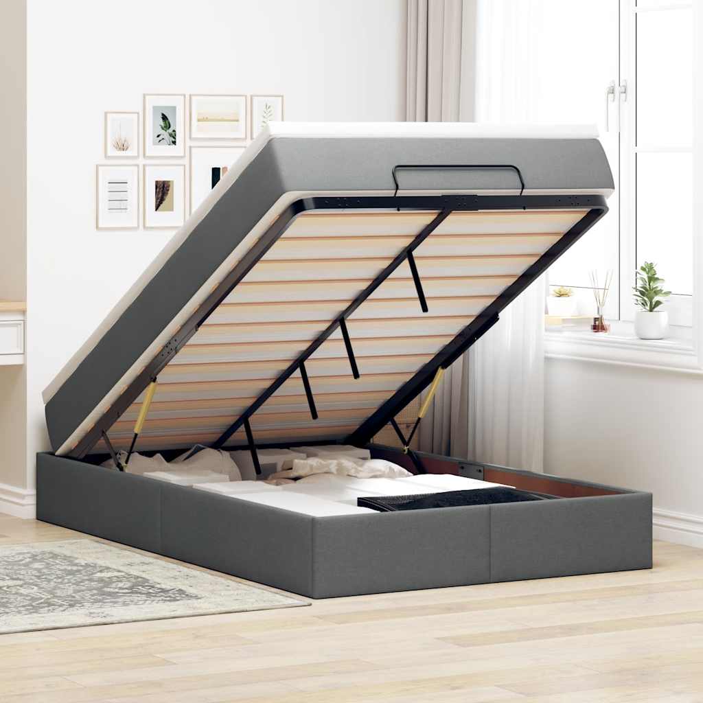 NNEVL Ottoman Bed with Mattress Dark Grey Super Single Fabric