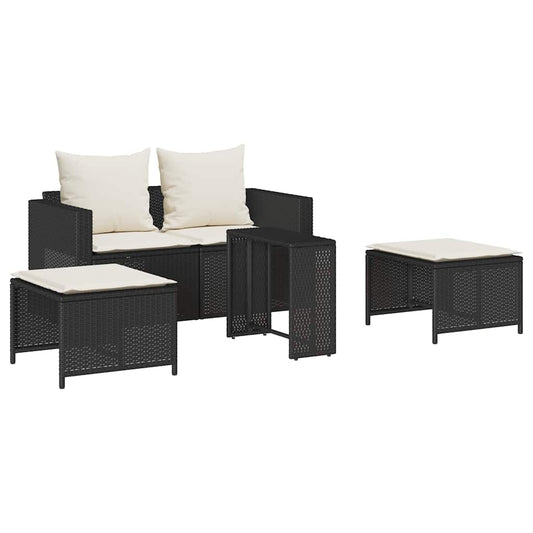 NNEVL 5 Piece Garden Sofa Set with Cushions Stackable Black Poly Rattan