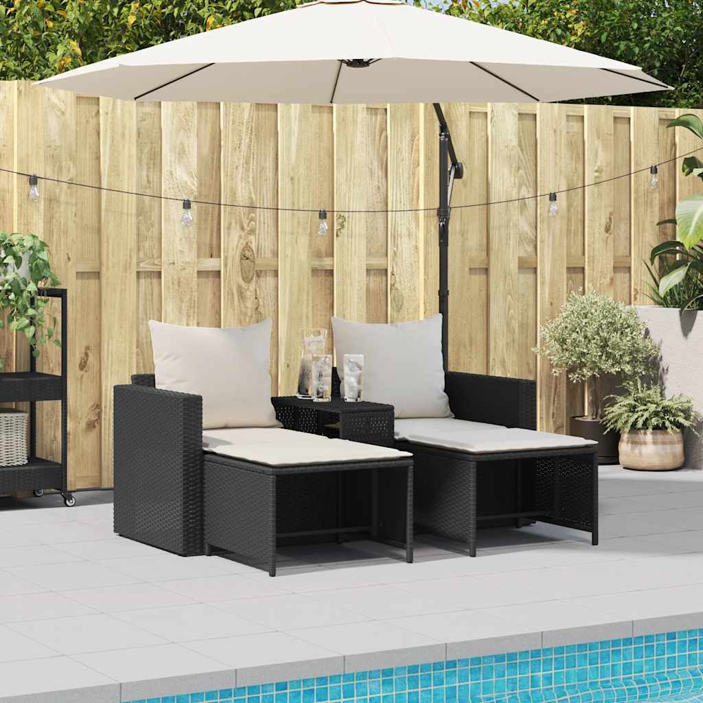 NNEVL 5 Piece Garden Sofa Set with Cushions Stackable Black Poly Rattan