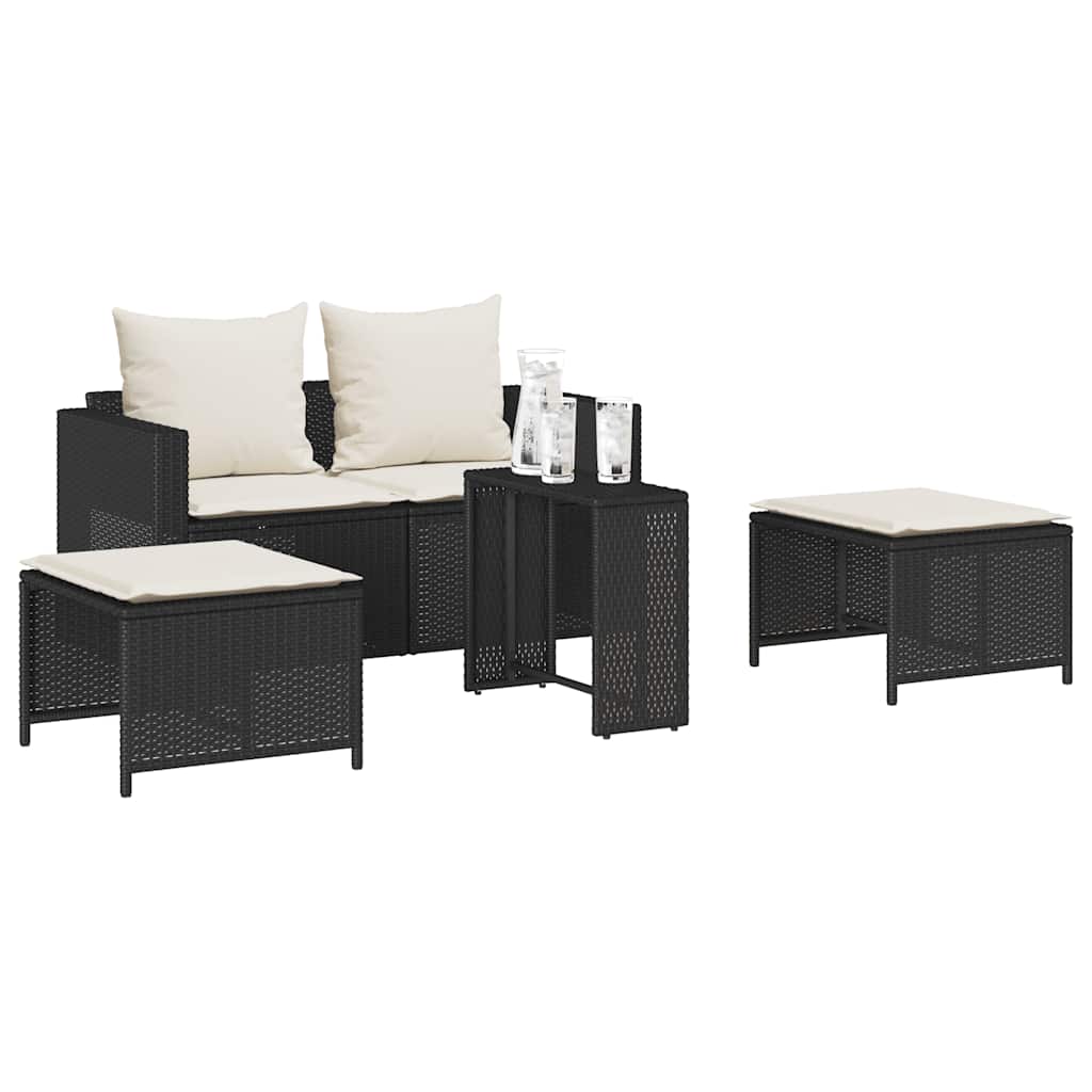 NNEVL 5 Piece Garden Sofa Set with Cushions Stackable Black Poly Rattan