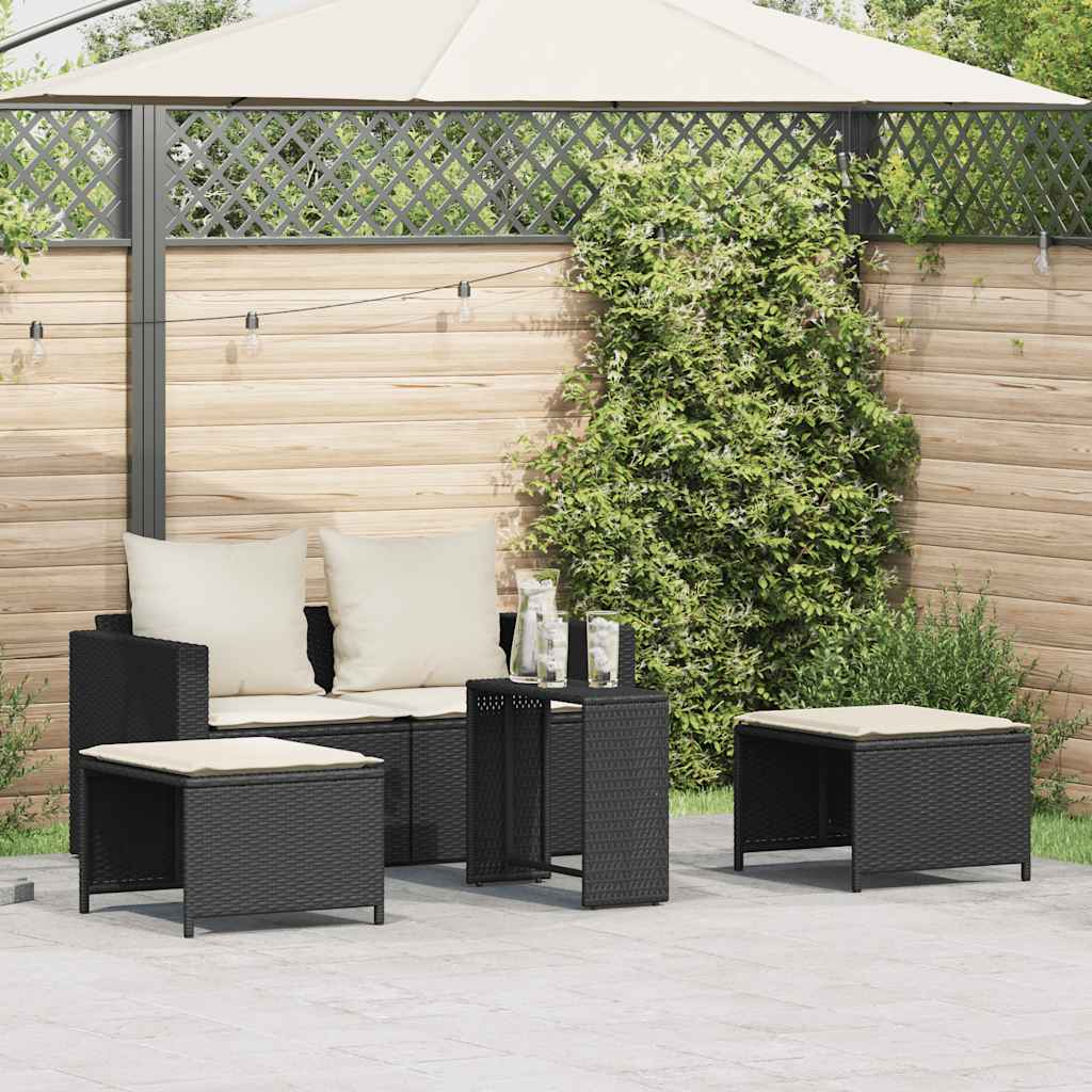 NNEVL 5 Piece Garden Sofa Set with Cushions Stackable Black Poly Rattan