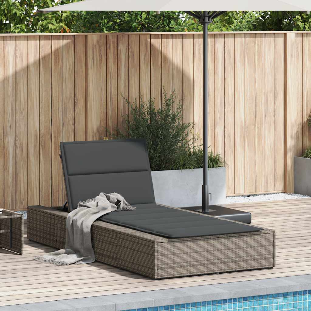 NNEVL Sunbed with Floating Cushion Grey Poly Rattan