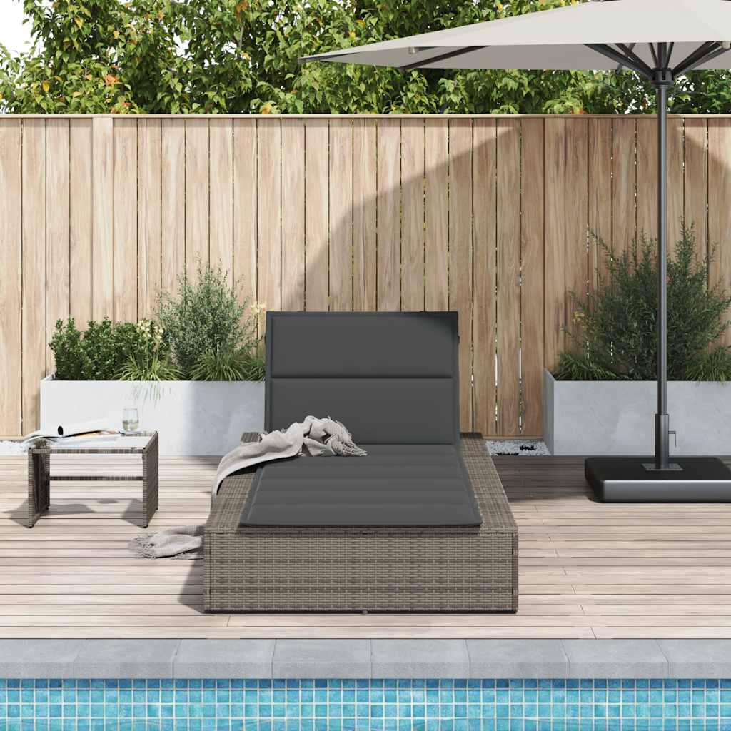 NNEVL Sunbed with Floating Cushion Grey Poly Rattan