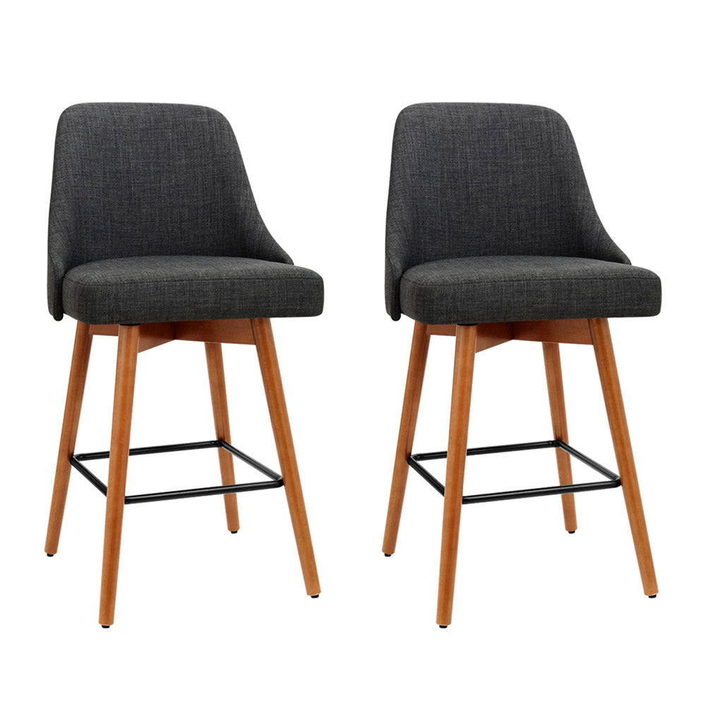 NNEDSZ Set of 2 Wooden Fabric Bar Stools Square Footrest - Charcoal