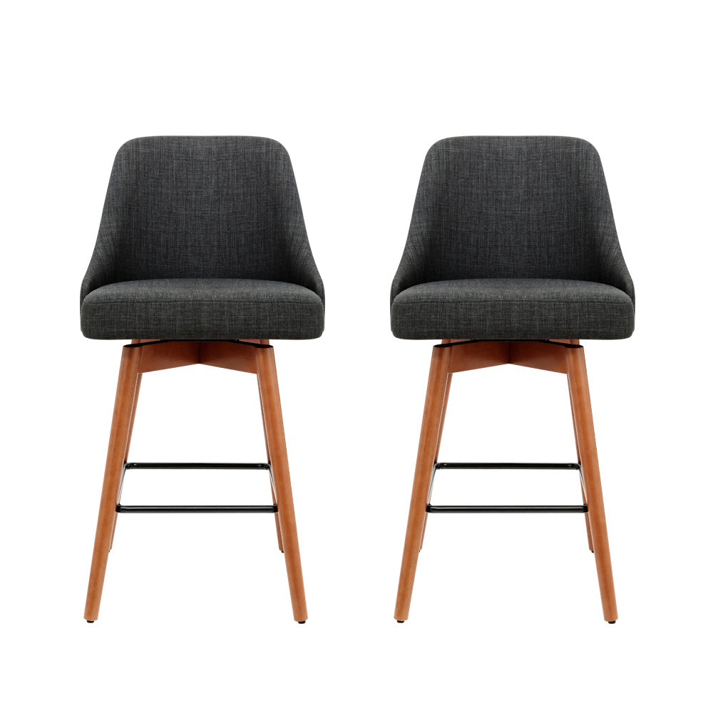 NNEDSZ Set of 2 Wooden Fabric Bar Stools Square Footrest - Charcoal