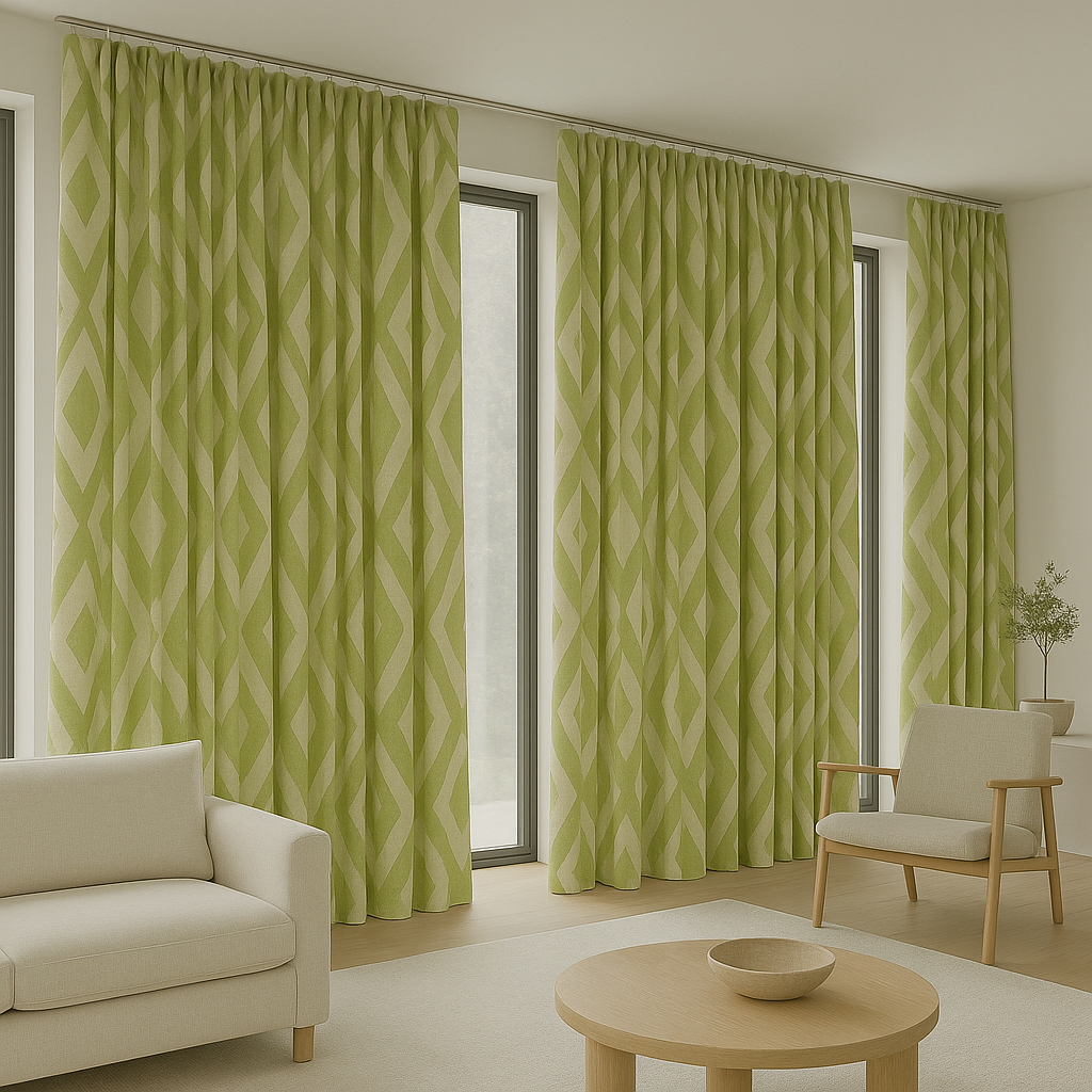 Pure Linen Geometric Curtains – Custom Size, Blackout or Cotton Lined, 8 Colours