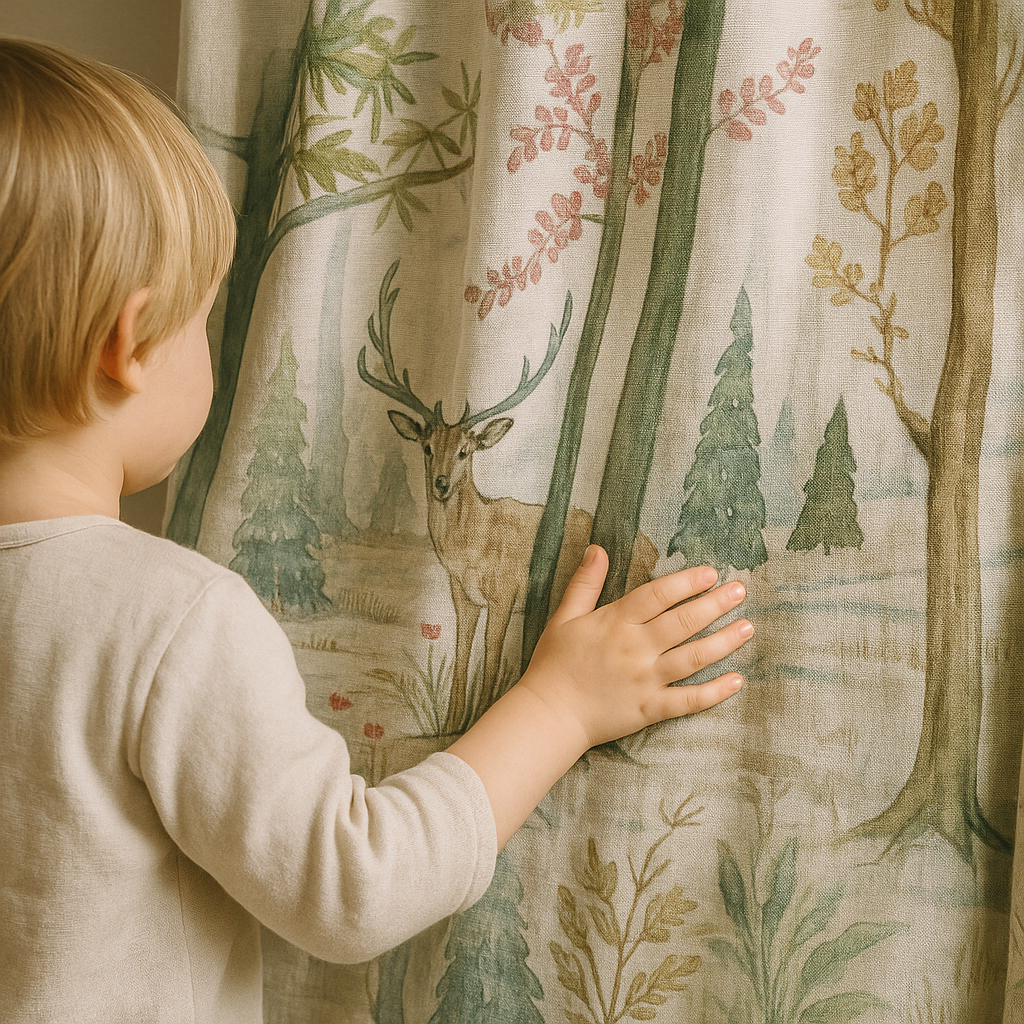 Storybook Forest Pure Linen Curtains – Custom Sizes – Kids Room & Nursery – With Cotton or Blackout Lining