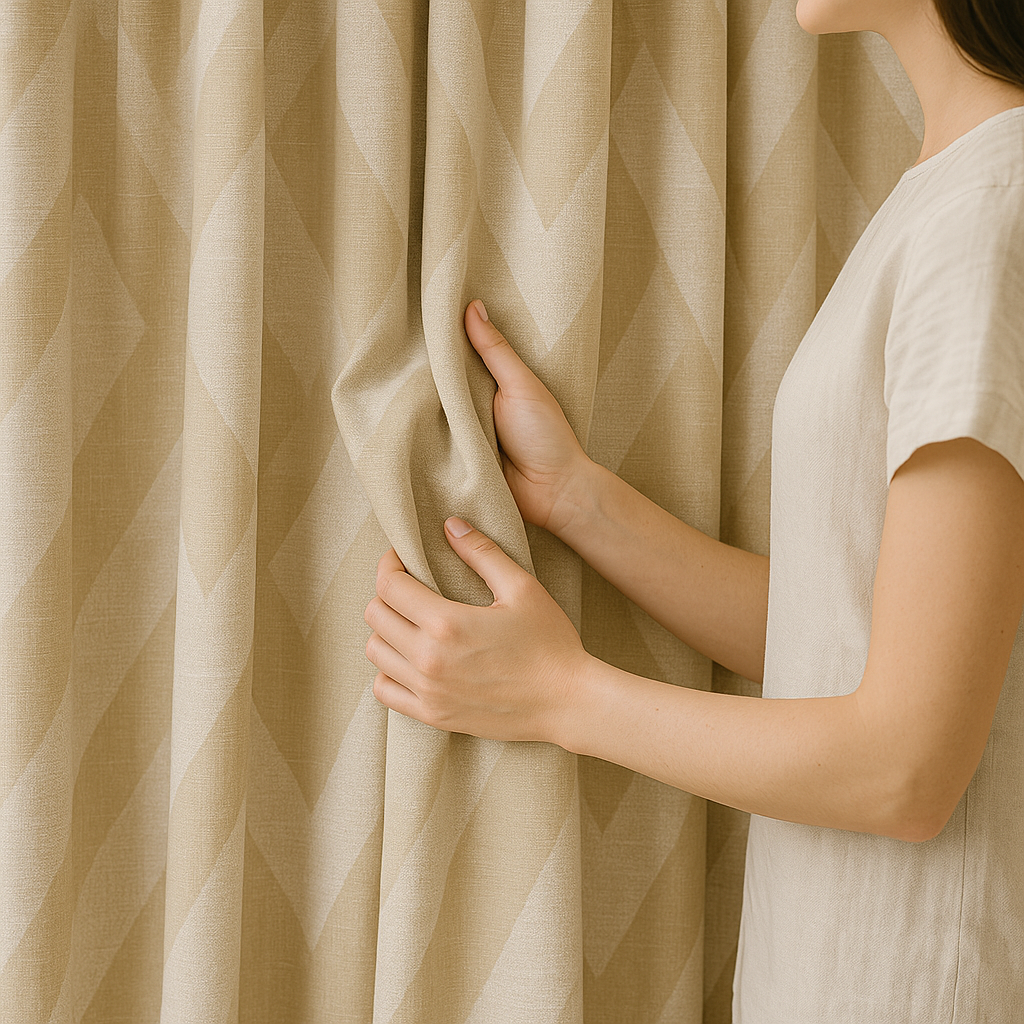 Pure Linen Geometric Curtains – Custom Size, Blackout or Cotton Lined, 8 Colours