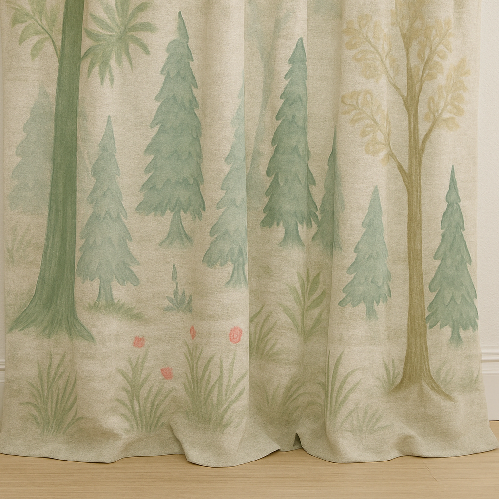 Storybook Forest Pure Linen Curtains – Custom Sizes – Kids Room & Nursery – With Cotton or Blackout Lining