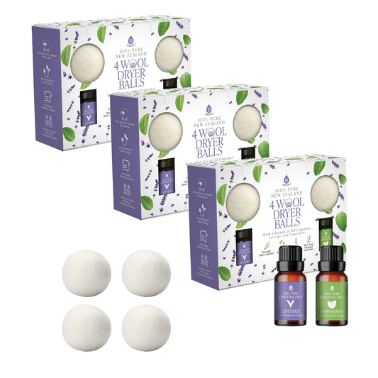 Pursonic Wool Dryer Balls Bundle – 3-Pack of Reusable Laundry Balls Made from Pure New Zealand Wool + Lavender & Peppermint Essential Oils-0