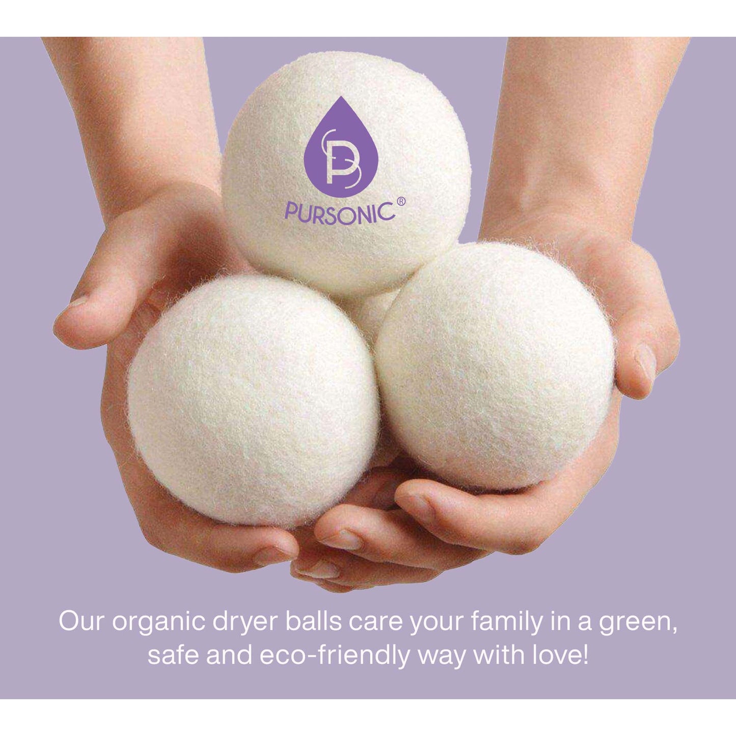 Pursonic Wool Dryer Balls Bundle – 3-Pack of Reusable Laundry Balls Made from Pure New Zealand Wool + Lavender & Peppermint Essential Oils-1