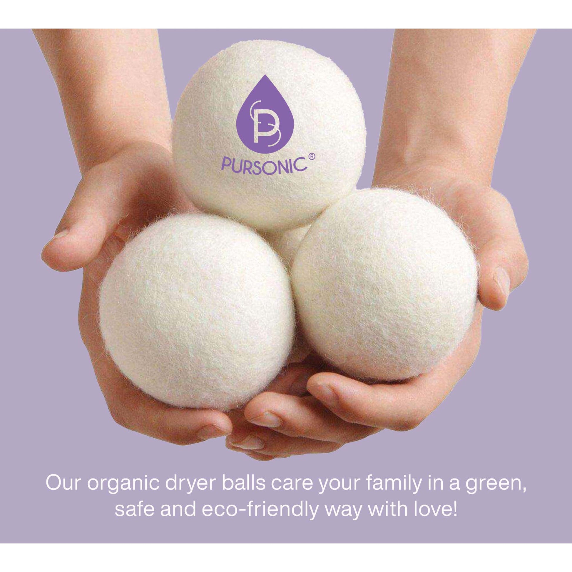 Pursonic Wool Dryer Balls Bundle – 3-Pack of Reusable Laundry Balls Made from Pure New Zealand Wool + Lavender & Peppermint Essential Oils-1