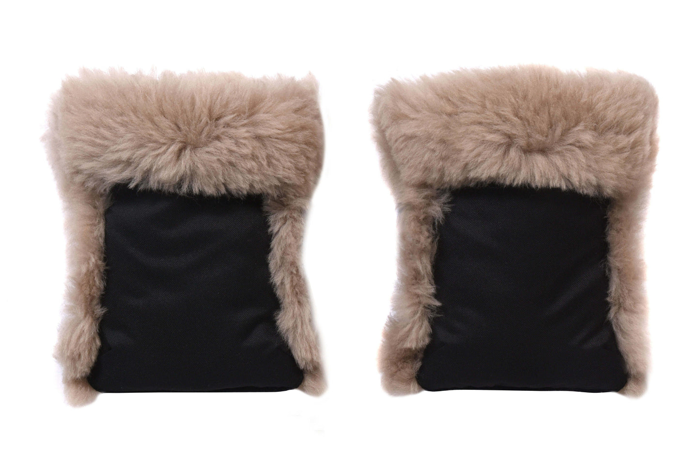 Waterproof Natural Sheepskin Stroller Hand Muffs - Black&Beige
