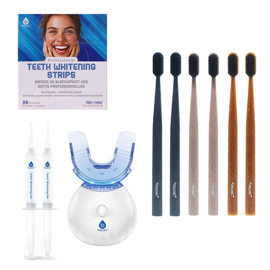 Pursonic LED Teeth Whitening Solution, Whitening Strips & Charcoal Toothbrush Bundle-0