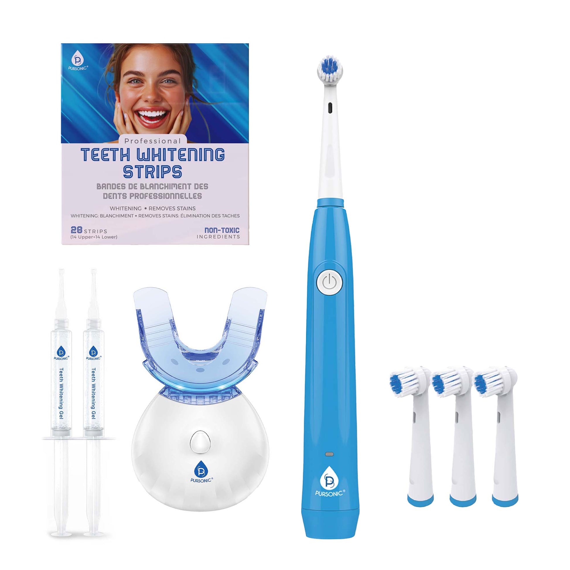Pursonic Ultimate Teeth Whitening & Oral Care Bundle – LED Whitening Kit, Whitening Strips, & USB Electric Toothbrush-0