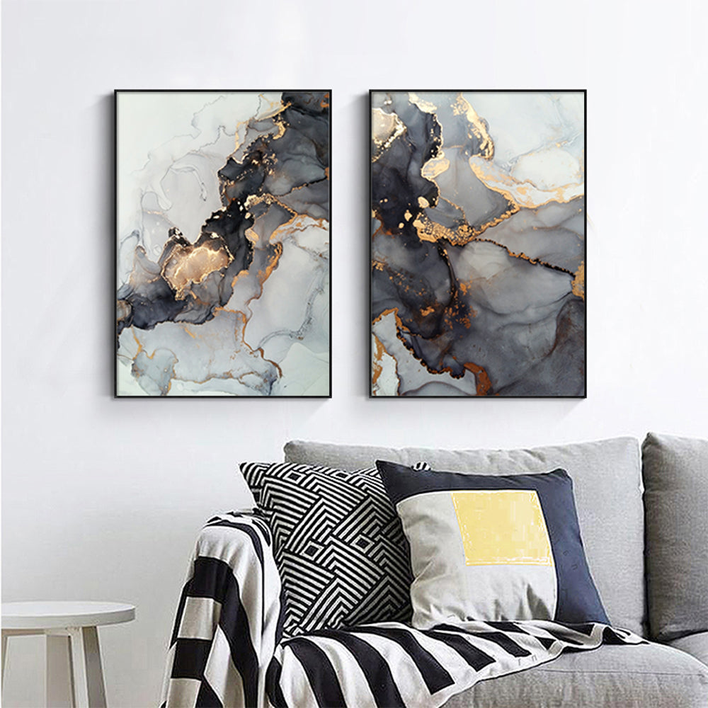 NNEDSZ Wall Art 80cmx120cm Black Splash 2 Sets Black Frame Canvas