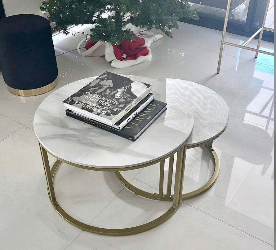 NNEDSZ Interior Ave - Premier Nested Coffee Table Set - White Marble Stone