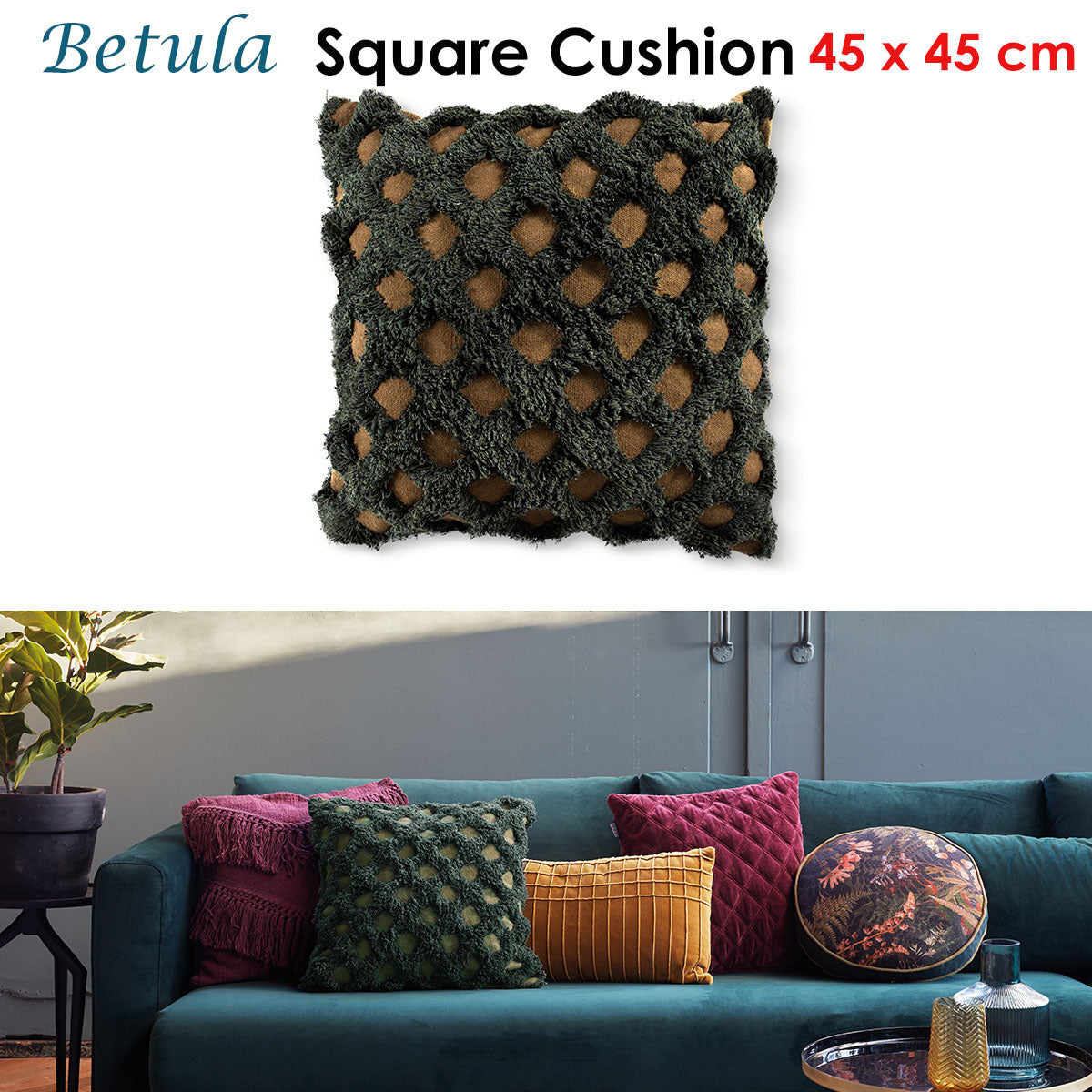 NNEDSZ Bedding House Betula Green Filled Square Cushion