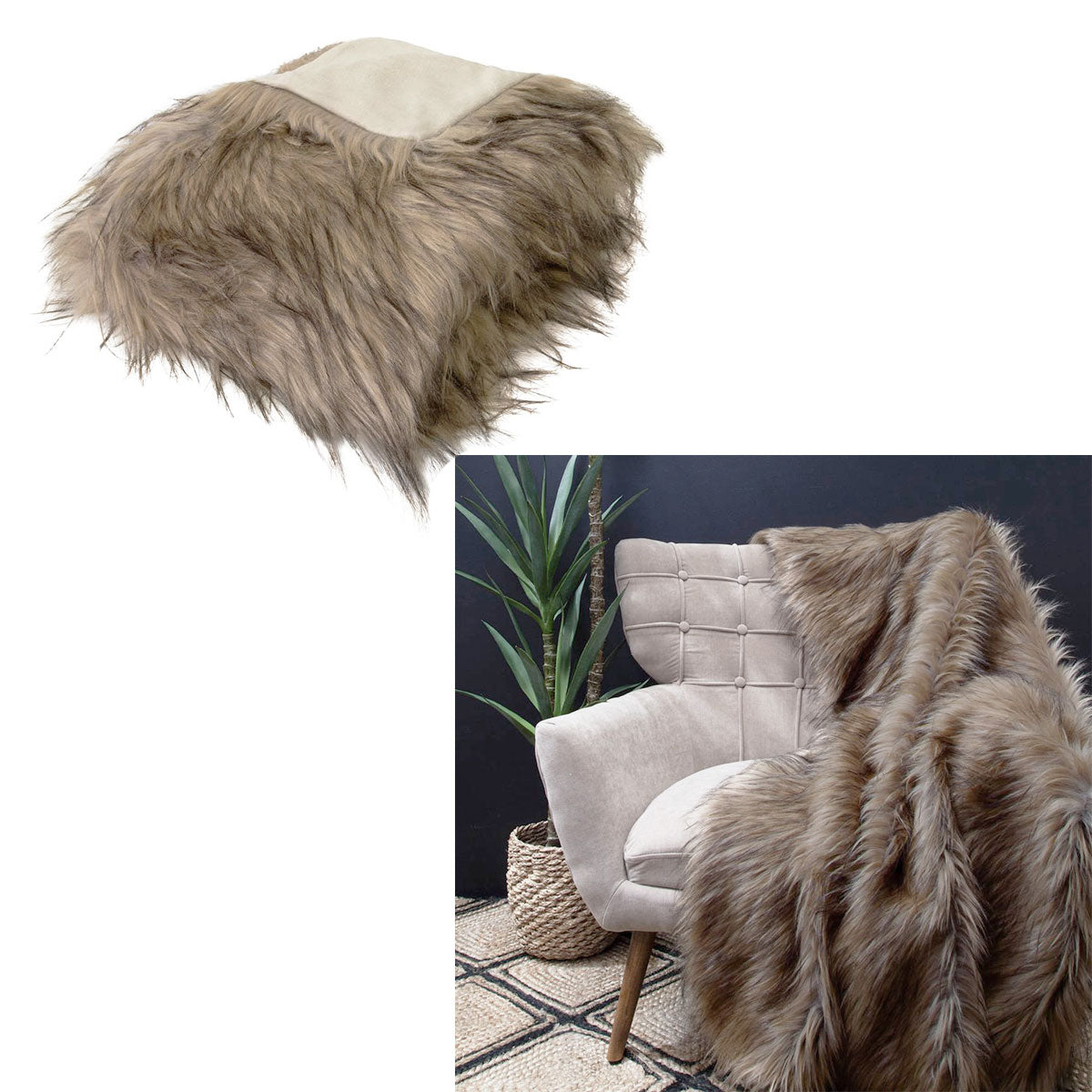 NNEDSZ J Elliot Home Elk Luxury Faux Fur Throw 130 x 160cm