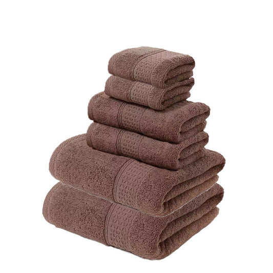 NNEDSZ Brown Luxury 6-Piece 100% Cotton Towel Set - 2 Bath Towels, 2 Hand Towels, 2 Face Towels