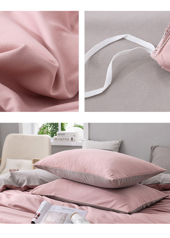 NNEDSZ Brown And Khaki Stitching Ultra-Soft Solid Color 4-Piece Bedding Set - Queen Size(Suitable for 2m bed)