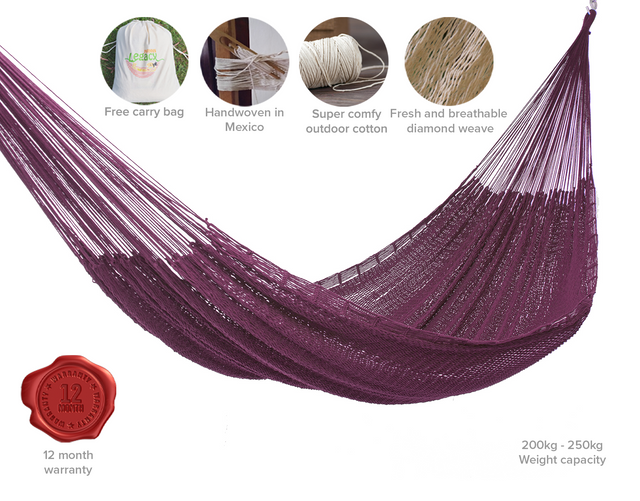 NNEDSZ Legacy King Size Outdoor Cotton Mexican Hammock in Maroon Colour