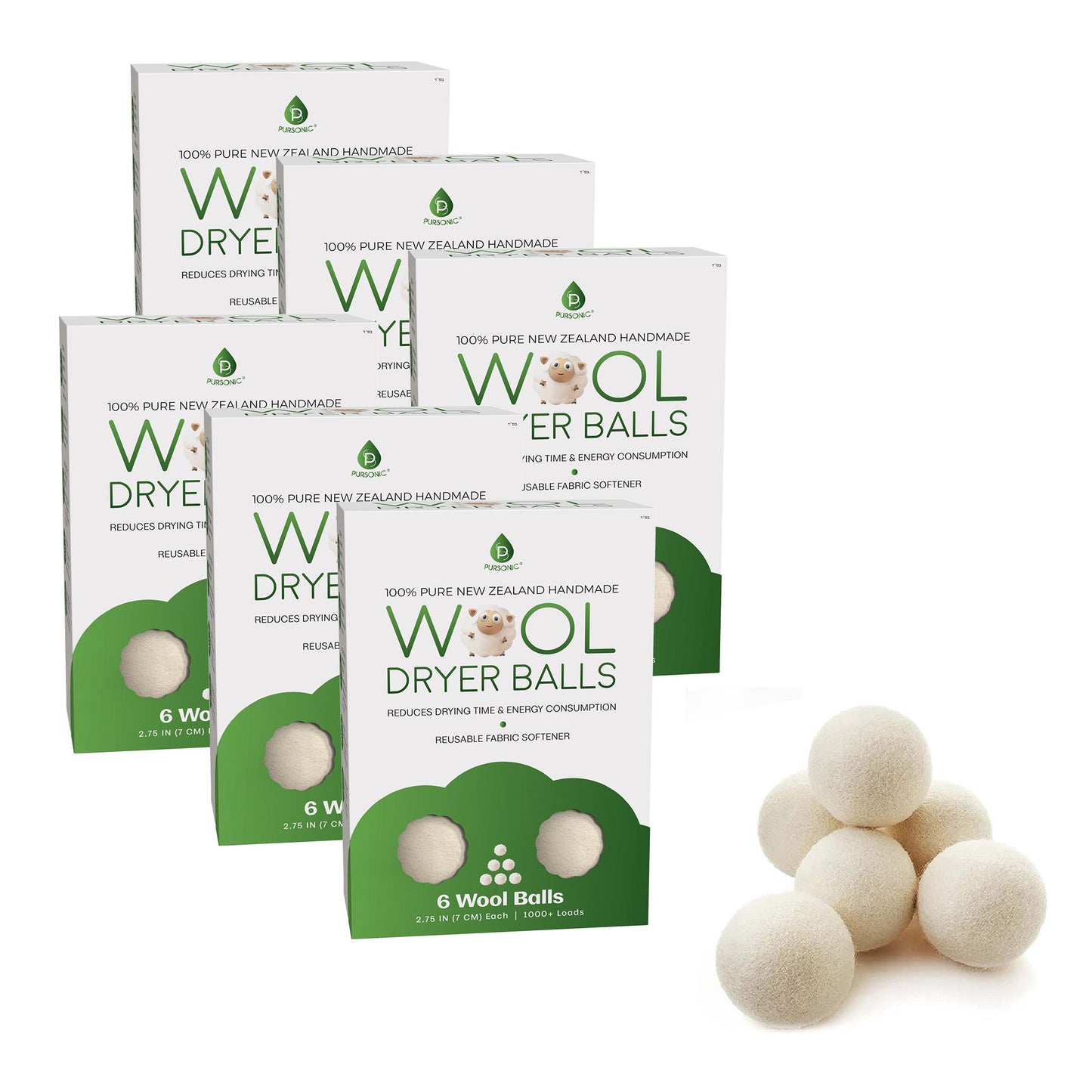 Pursonic 100% Pure New Zealand Wool Dryer Balls - Family Bundle (36 Pack)-0