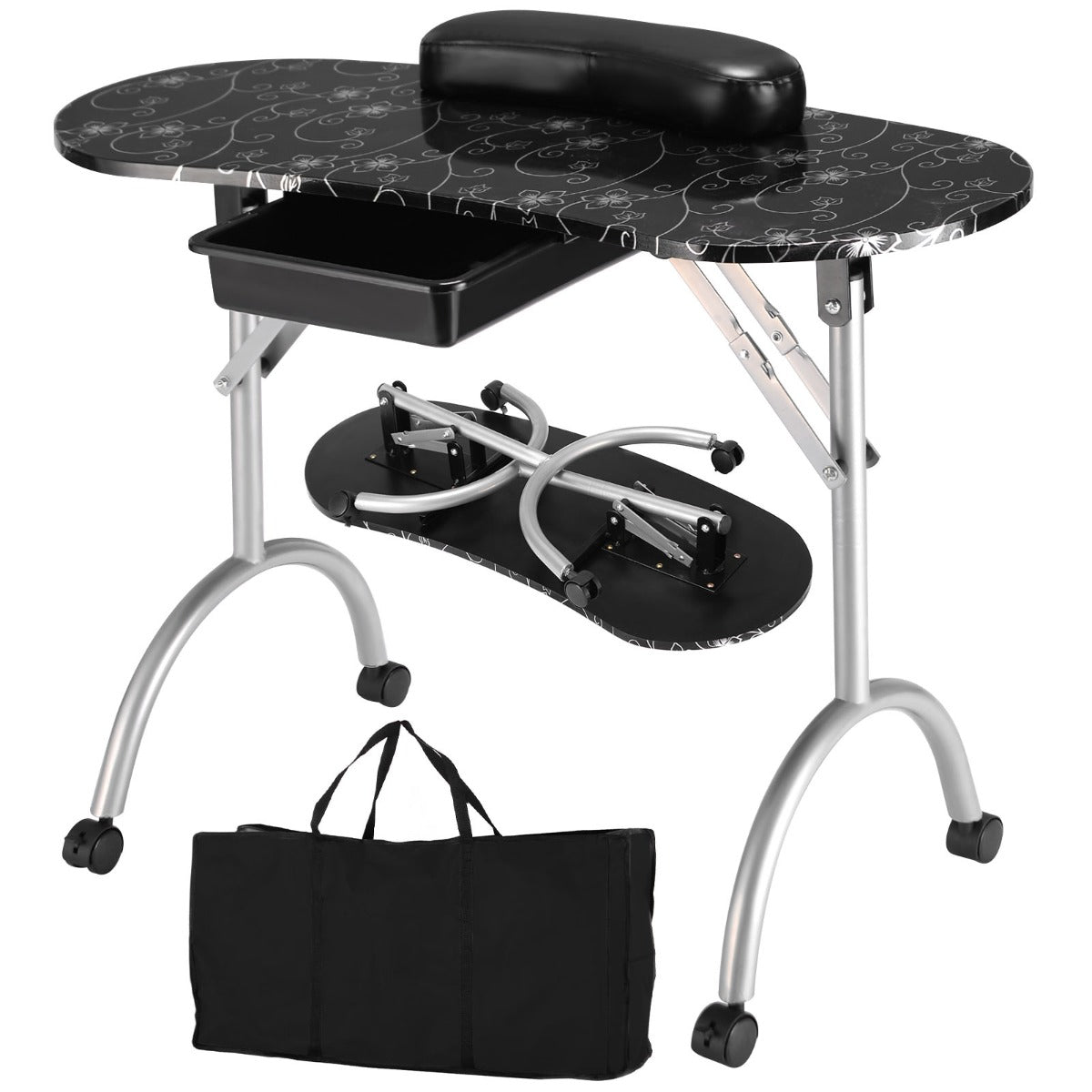 NNECW Portable Black Manicure Nail Table for Spa & Salon
