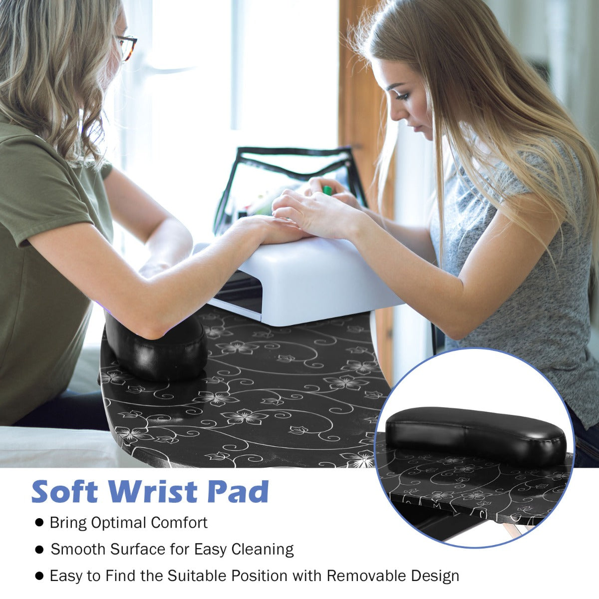 NNECW Portable Black Manicure Nail Table for Spa & Salon