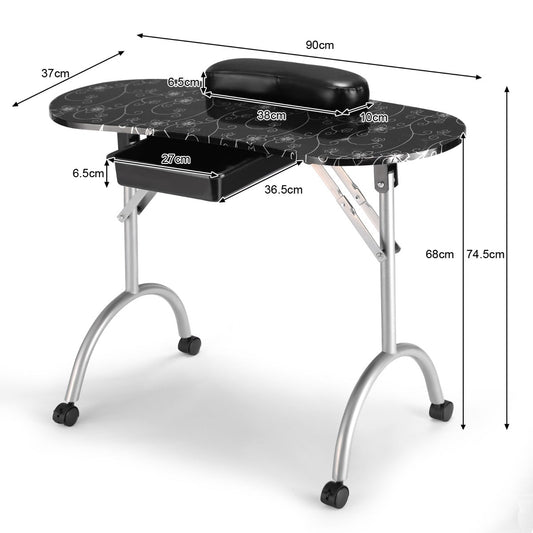 NNECW Portable Black Manicure Nail Table for Spa & Salon