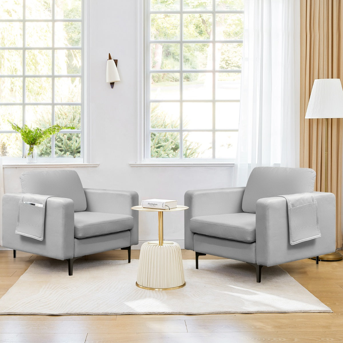 NNECW Upholstered Single Sofa Chair with Magazine Caddy Holder for Living Room