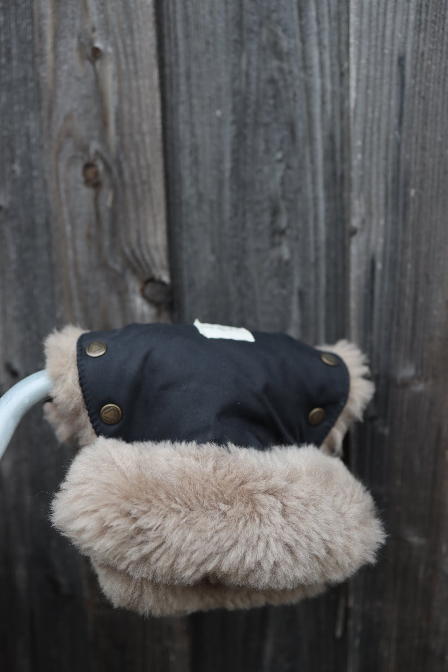 Waterproof Natural Sheepskin Stroller Hand Muffs - Black&Beige