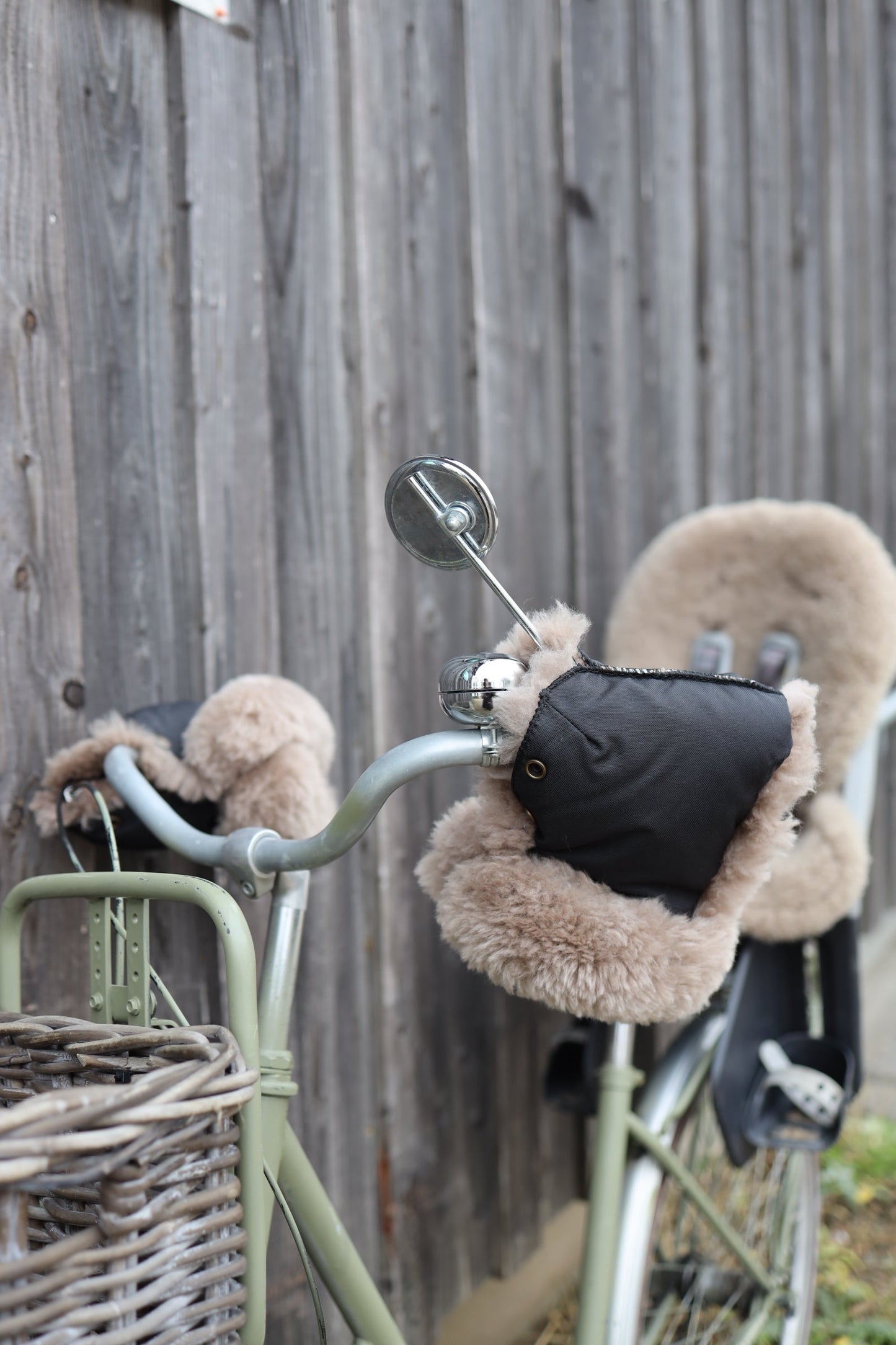 Waterproof Natural Sheepskin Stroller Hand Muffs - Black&Beige