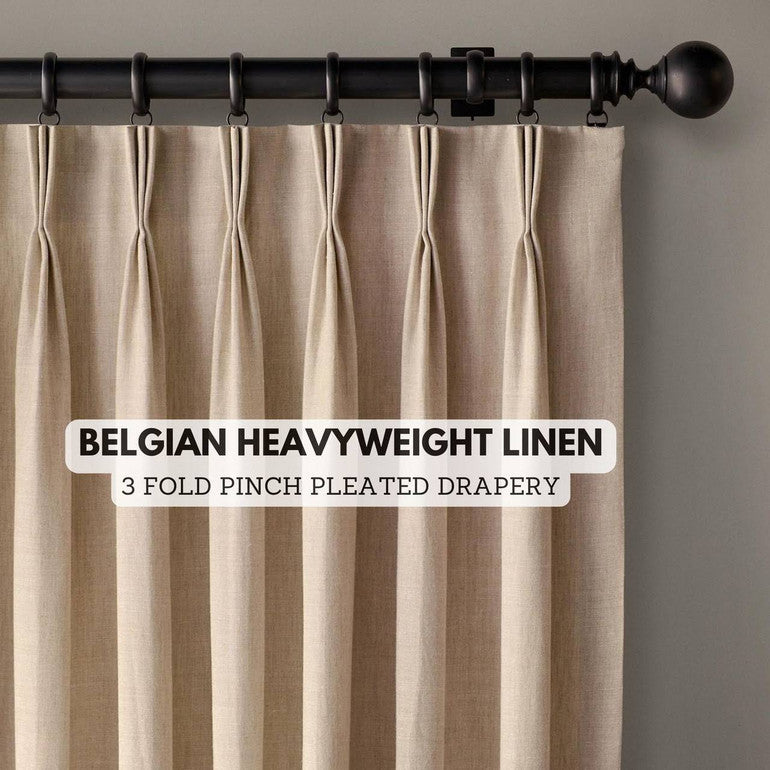 Organic Linen Curtains Triple Pinch Pleated | Blackout & Thermal Lining | 36 Colours | The Organic Habitat