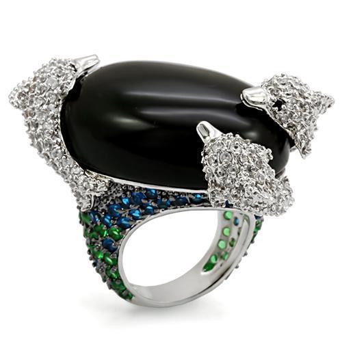 LO1547 - Rhodium + Ruthenium Brass Ring with AAA Grade CZ  in Multi Color-0